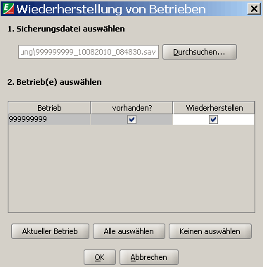 Dialog Datensicherung auswählen