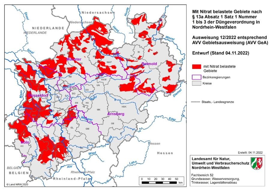 Mit Nitrat belastete Gebiete
