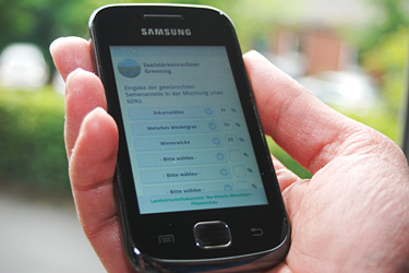 App Saatstärkerechner Greening auf einem Samsung-Smartphone