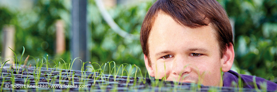 Ein Gärtner kontrolliert die Aussaat. Foto: Robert Kneschke, www.fotolia.com