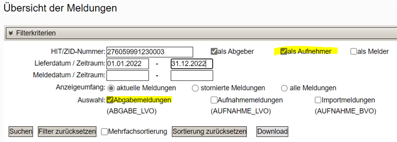 Aufnahmemeldung Wirtschaftsdünger