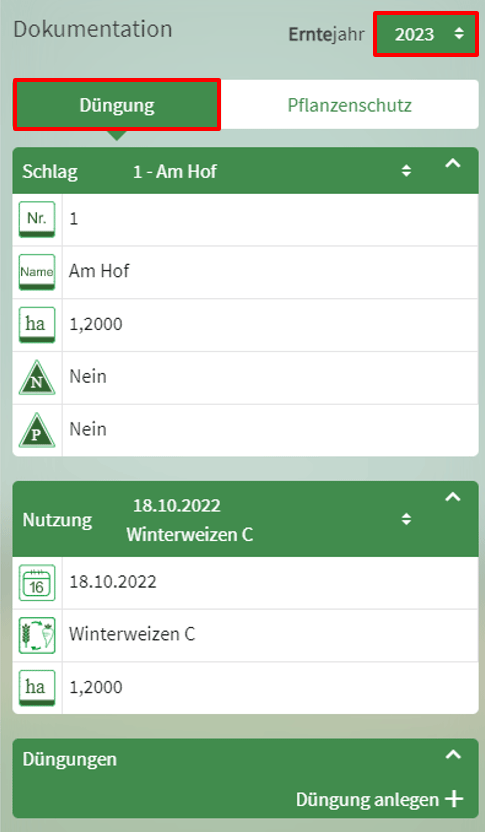 Düngedokumentation Erntejahr