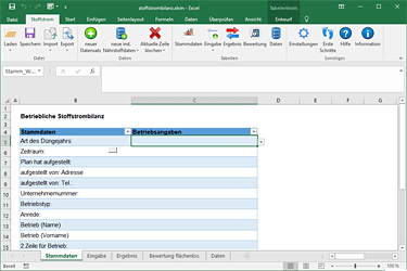 Screenshot: Excel-Berechnungsprogramm Stoffstrombilanz