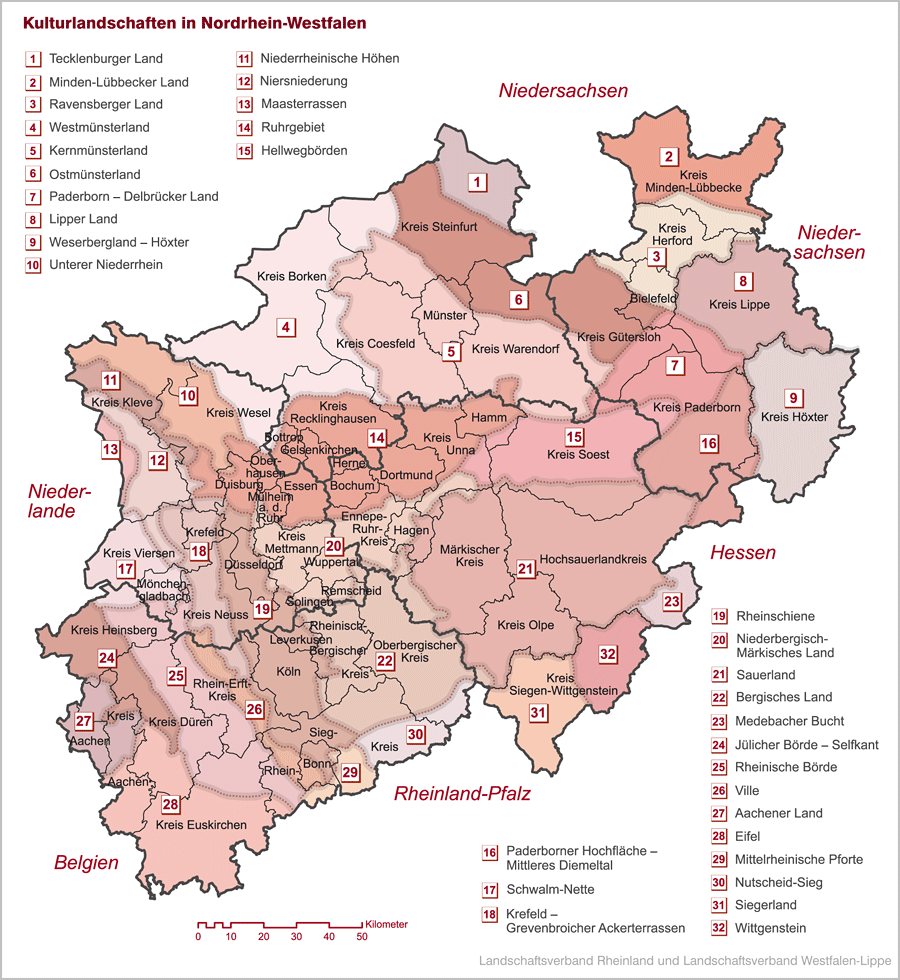 Karte der Kulturlandschaften in NRW
