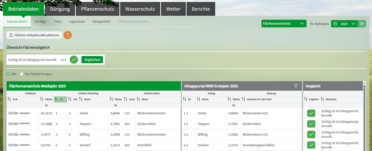 Düngeportal Flächenübernahme