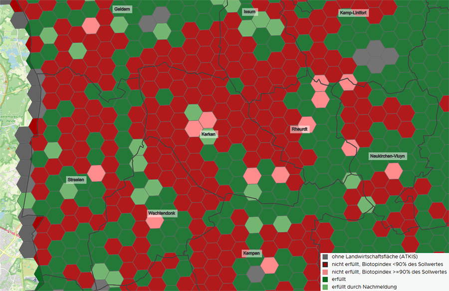 Grundlage der Berechnung ist die Betrachtung von Hexagonen in den einzelnen Gemeinden