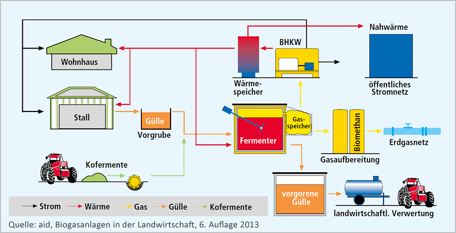 Funktion einer Biogasanlage, schematisch