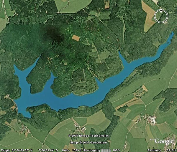 Neye- und Schevelinger-Talsperre (Quelle: Google Earth)