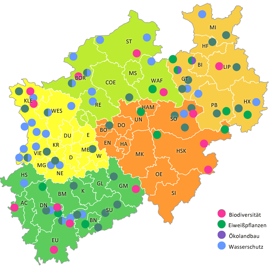 Karte von NRW mit den Modellbetrieben